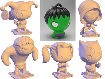 Q-cute Marvel Avengers 6-piece Gwen Spider-Man Harry Hawk Black Panther keychain figurine 3D printed model