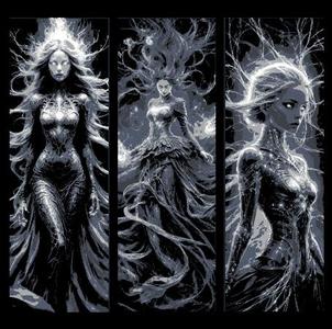 The Fates, Clotho, Lachesis, and Atropos intertwining the string of life - Set of 3 Bookmarks