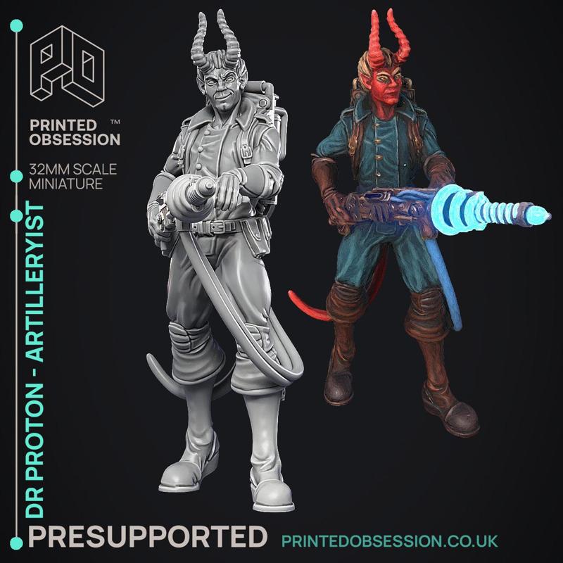 Artificer Artilleryist - Dr Proton - Ghast Busters -  PRESUPPORTED - Illustrated and Stats - 32mm scale