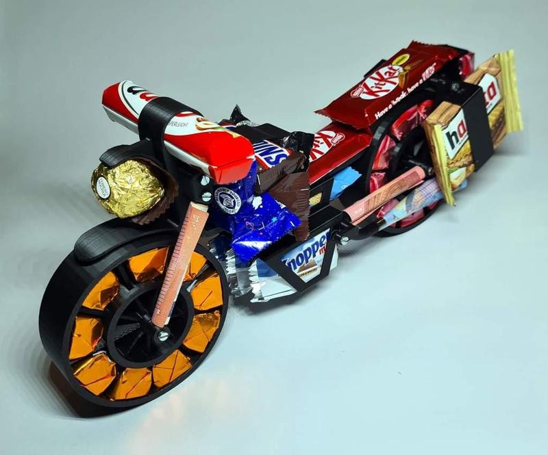 Birthday Present Motorcycle with Sweets and Paper Money