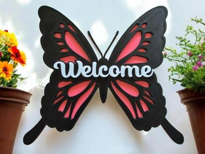 Butterfly Layered Welcome Sign