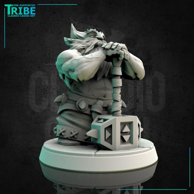 (0134) Male dwarf barbarian warrior with two hands hammer