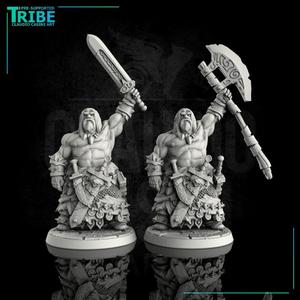 (0034) Male human orc half-orc barbarian warrior with sword and big axe