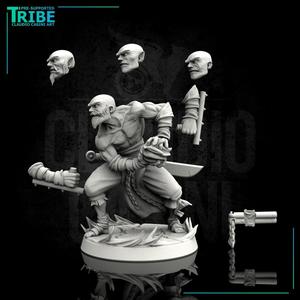 (0002) Male multi-race monk with clubs or energetic chackra explosion