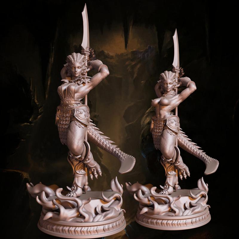 3D Printable Dragonborn Bard Pose III - Half & Full Dragon (Clothed & Nude)