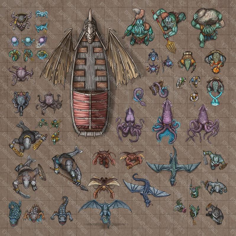 Aquatic Journey Virtual Tabletop Token Set / VTT Tokens Collection