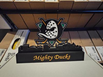 Mighty Ducks with skyline of anaheim 