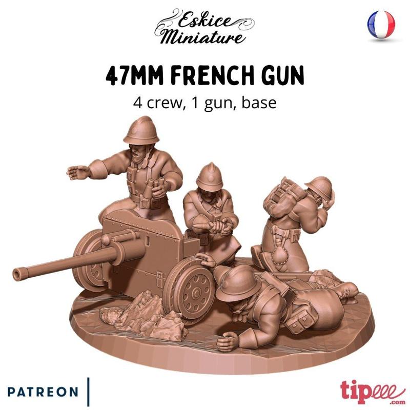 47mm french gun with crew - French army WW2 - 28mm for wargame