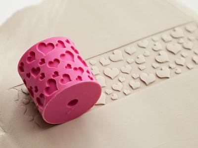 Textured Roller with Handle, "Hearts" Motif