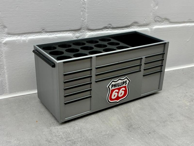 Phillips66 inspired oil Toolbox desk organizer pen