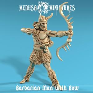 Barbarian Archer with Antler Bow - Savage Hunter Fantasy Miniature STL