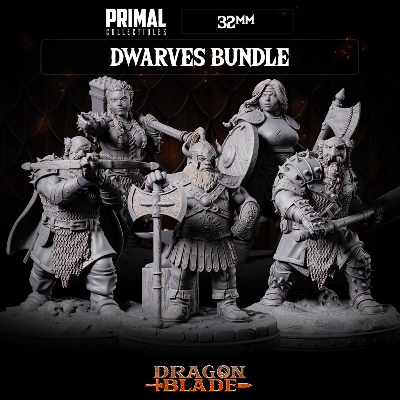 5 miniatures - 32mm - Classic RPG game Dwarves bundle - DRAGONBLADE