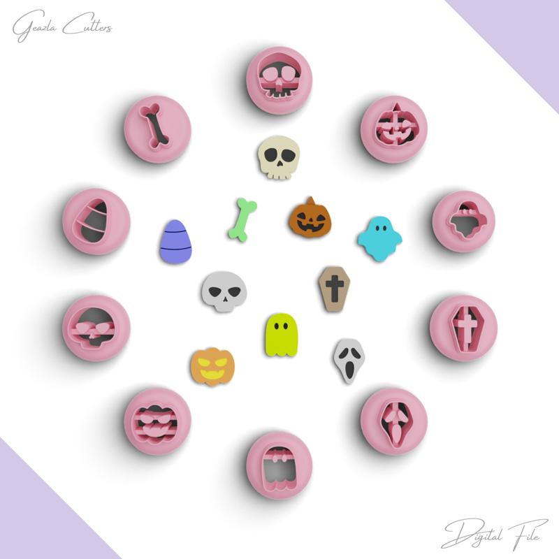 Halloween Studs Polymer Clay Cutter Package, Mini Halloween Set, 10 Models, 2 Sizes Included, No:660