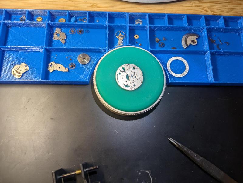 Easy Reach Watch Part Tray with Integrated Cushion Placement and dust cover