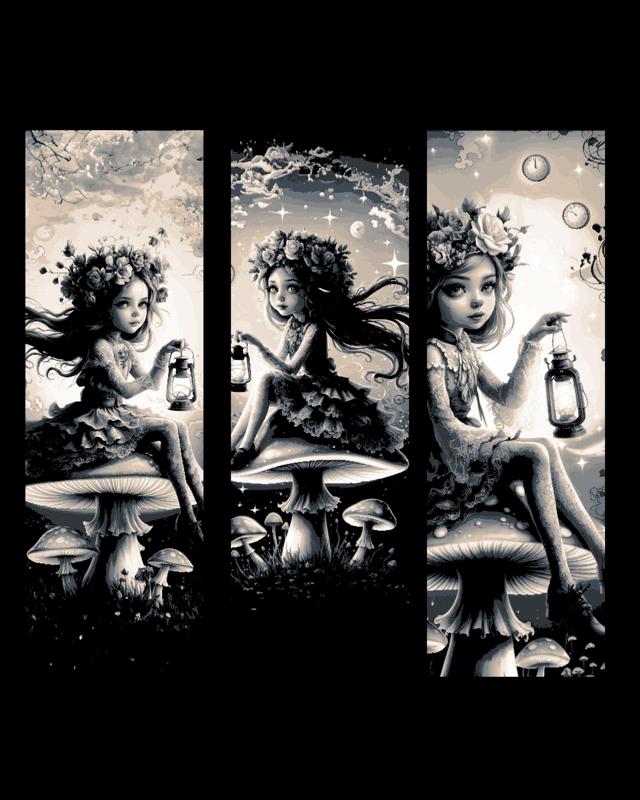 Vintage designs of the nightlight of the forest - a girl on her mushroom cap - set of bookmarks