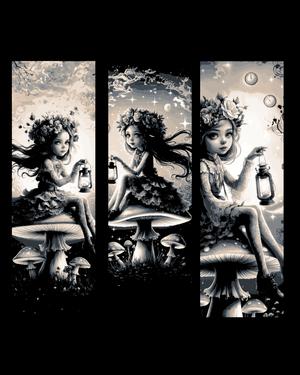 Vintage designs of the nightlight of the forest - a girl on her mushroom cap - set of bookmarks