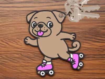 Cute Rollerskating Doggy Keychain