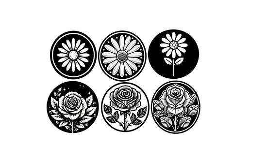 Leather Stamps 65mm Flowers #1 Daisies and Roses 