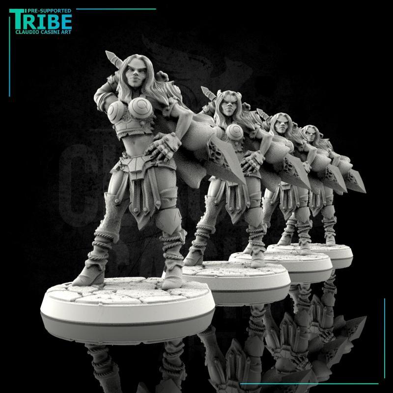 (0043) Female human tiefling firbolg half-orc barbarian with big sword