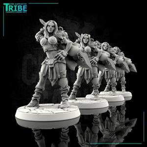 (0043) Female human tiefling firbolg half-orc barbarian with big sword