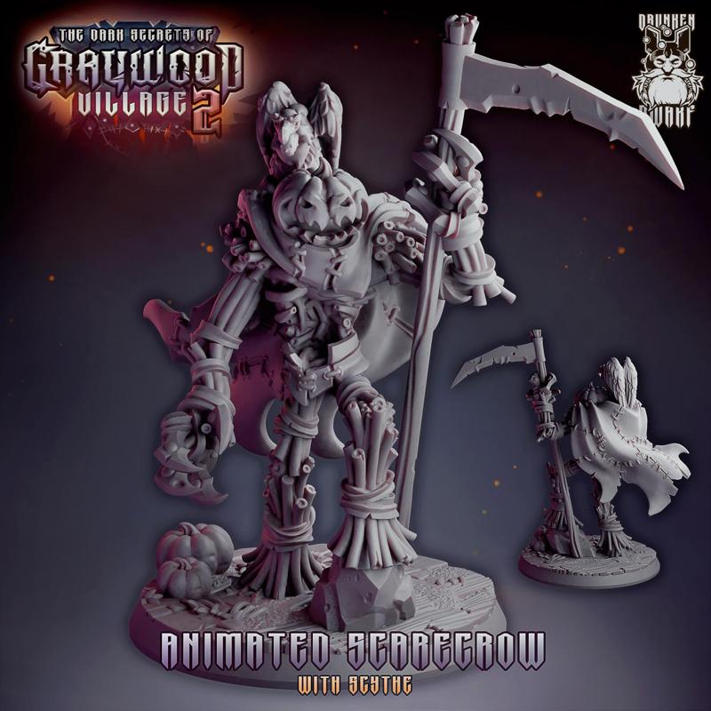 Animated scarecrow with scythe