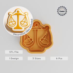 Libra Zodiac Shape Cutter & Stamp, Cookie & Fondant, Horoscope Sign, Astrology Scales, 6-Piece Set, S/M/L Sizes PRODUCT_777