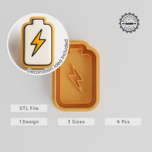 Battery Shape Cutter & Stamp Set, Perfect for Cookies & Fondant, 3 Sizes, Energy & Power Designs PRODUCT_539
