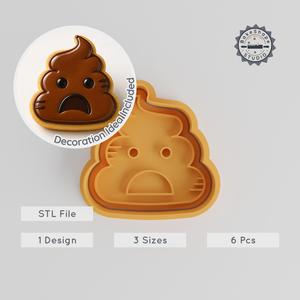 Poop Shape Cutter & Stamp, Cookie & Fondant Set, 3 Sizes S/M/L, 6 Pieces, Funny Emoji Design PRODUCT_361
