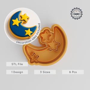 Moon Cookie Cutter & Stamp, Set of 6, Lunar, Night Sky, Celestial, Perfect for Fondant, S/M/L Sizes, Astronomy Theme PRODUCT_23