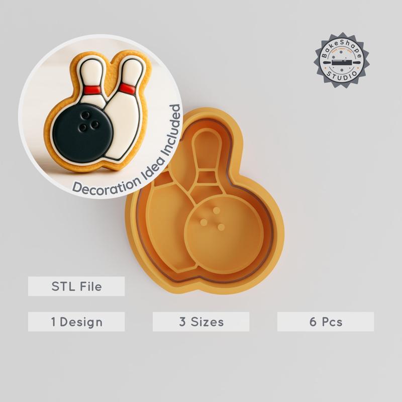 Bowling Shape Cutter & Stamp Set, Perfect for Cookies & Fondant, Sports Design, Includes Bowling Ball & Pin, 3 Sizes, 6 Pieces PRODUCT_608