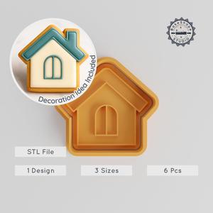 House Shape Cutter & Stamp for Cookies, Fondant, 3 Sizes Set, Building, Home Theme 모델 STL 파일 PRODUCT_537