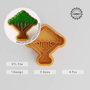 Giant Tree Shape Cutter & Stamp, Cookie & Fondant S/M/L Sizes, 6-Piece Set, Plant & Gardening Decor, Greenery Design PRODUCT_410
