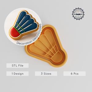 Badminton Cookie Cutter & Stamp Set, Shuttlecock Design, 6 Piece Pack, Perfect for Fondant, Includes 3 Sizes S/M/L PRODUCT_618