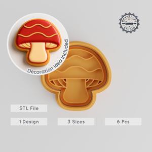 Mushroom Shape Cutter & Stamp Set, Cookie & Fondant Fungi Designs, 3 Sizes, 6-Piece Nature Decorative Tool Bundle PRODUCT_996