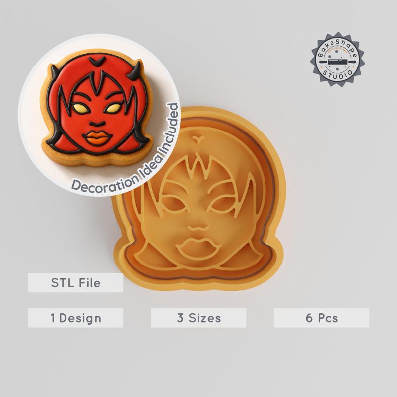 Demon Girl Cookie Cutter & Stamp Set, Spooky Halloween Spirit, Horror Baking Tool for Fondant, 6 Pieces in S/M/L Sizes PRODUCT_982