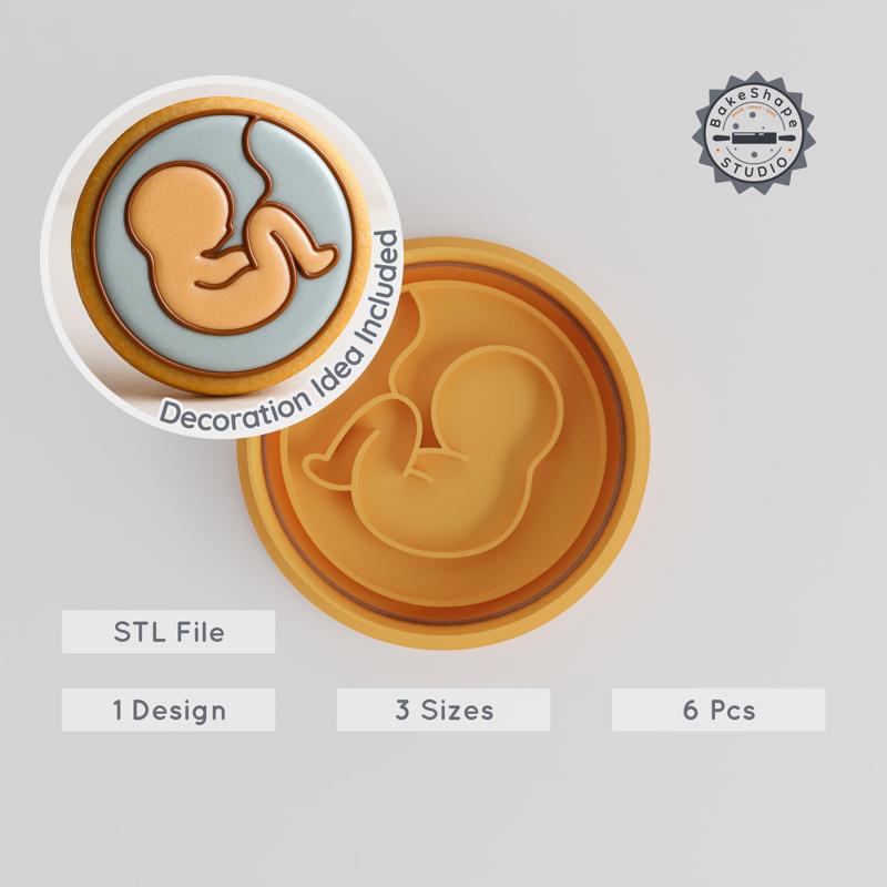 Embryo Cookie Cutter & Stamp Set, Baby Growth, Fetal Development, 6-piece in S/M/L, Perfect for Fondant & Biology Themes PRODUCT_2690