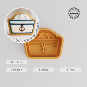 Sailor Hat Shape Cutter & Stamp, Cookie Fondant Decor, Nautical Theme, Small Medium Large Sizes, 6-Piece Set PRODUCT_1128