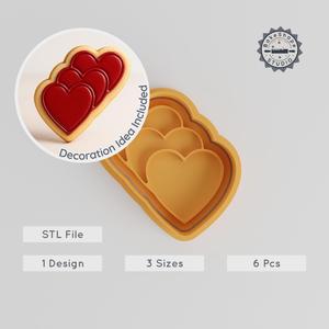 Heart Shape Cutter & Stamp, Cookie & Fondant Set, Love & Romantic Designs, 3 Sizes S/M/L, Collection of 6 Pieces PRODUCT_206