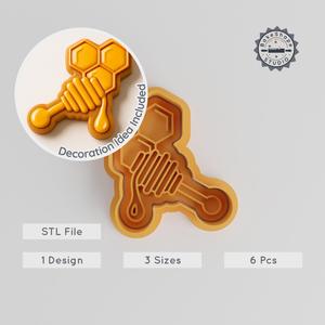 Honey Wand Shape Cutter & Stamp, Cookie Fondant Tool, Honey Dipper Design, S/M/L Sizes, 6-Piece Bundle PRODUCT_327