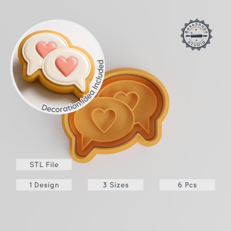 Romantic Chat Cookie Cutter & Stamp Set, Heart Message Designs, Perfect for Fondant, 6 Pieces, Sizes S/M/L PRODUCT_227