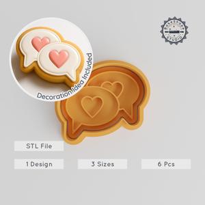 Romantic Chat Cookie Cutter & Stamp Set, Heart Message Designs, Perfect for Fondant, 6 Pieces, Sizes S/M/L PRODUCT_227