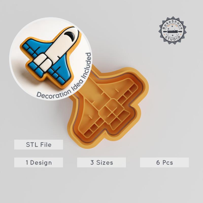 Space Shuttle Cookie Cutter & Stamp Set, 3 Sizes, Spacecraft-Themed, Rocket Ship Fondant Decor PRODUCT_167