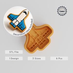 Space Shuttle Cookie Cutter & Stamp Set, 3 Sizes, Spacecraft-Themed, Rocket Ship Fondant Decor PRODUCT_167