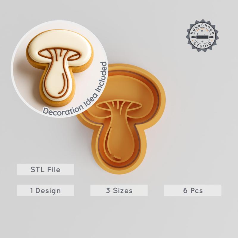 Mushroom Shape Cutter & Stamp Set, Cookie & Fondant Decor Tool, 3 Sizes, Organic Vegetarian Baking PRODUCT_1063