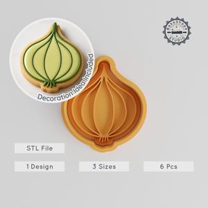 Onion Shape Cutter & Stamp Set, Cookie & Fondant Tool, Food-Themed STL, 6-Piece, 3 Sizes PRODUCT_1064