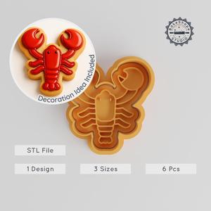 Lobster Shape Cutter & Stamp Set, 6-Piece Ocean Crustacean Food Décor, Cookie & Fondant Tool, S/M/L Sizes PRODUCT_1112