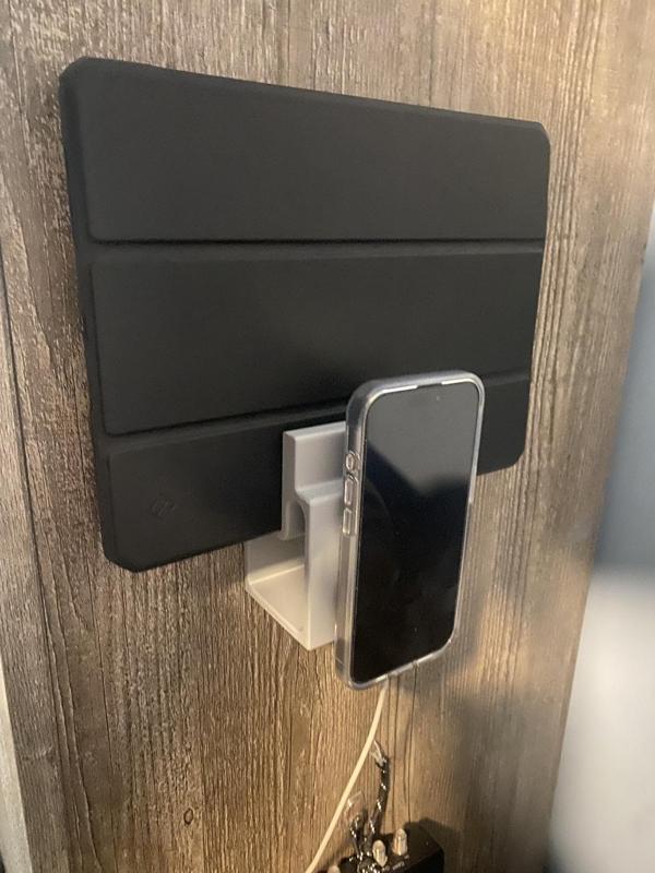 Wall mounted iPhone charging stand and iPad holder