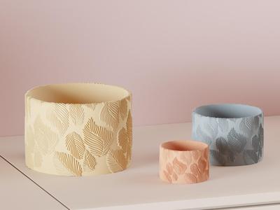 Elegant Leaf Pattern Plant Pot. Hand Drawn Planter