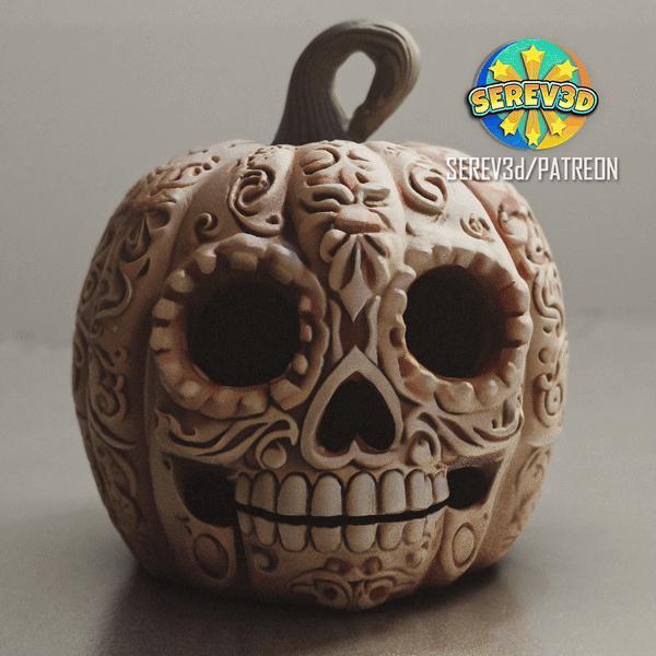 Day of the Dead Halloween Pumpkin - Lamp-SEREV3d