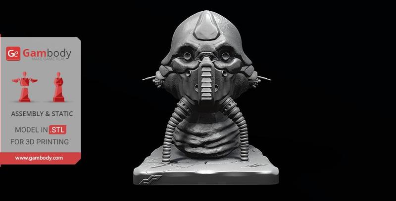 Edrio Two Tubes Bust 3D Printing Miniature | Static